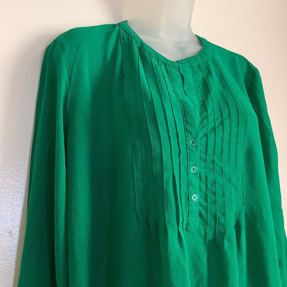 Old Navy Womens Green Pintuck Pleated Roll Tab‎ Sleeve Tunic Blouse Large